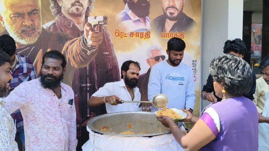அஜித்தின் விடாமுயற்சி திரைப்படம் திரையிடப்பட்டதை முன்னிட்டு  ரசிகர்கள் ஏற்பாட்டில் உணவு வழங்கப்பட்டது...