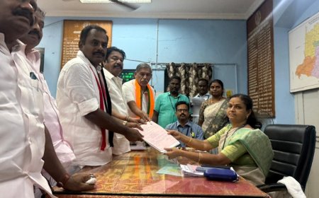 மணப்பாறையில் அதிமுக வேட்பாளர் ஊர்வலமாகச் சென்று வேட்பு மனு தாக்கல். தொகுதி மக்களுக்கான கனவு திட்டத்தை நிறைவேற்றுவேன் என வேட்பாளர் பேட்டி.