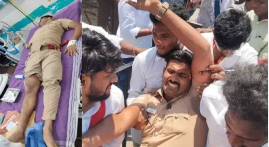 திருச்சியில் தவெக தலைவர் விஜய் பிரச்சாரத்தின் போது பரபரப்பு: கார் மோதி காவலர் காயம்!