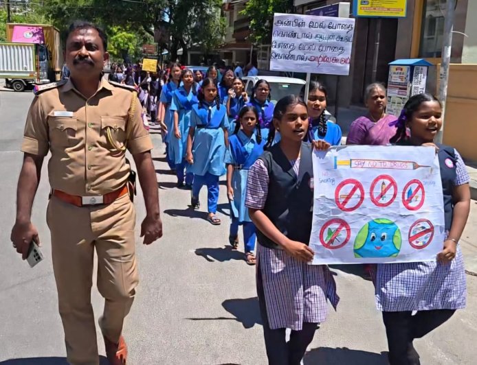 சர்வதேச போதைப்பொருள் ஒழிப்புதினம்: 500 மாணவர்களுக்கு விழிப்புணர்வு ஏற்படுத்திய உறையூர் காவல்துறை